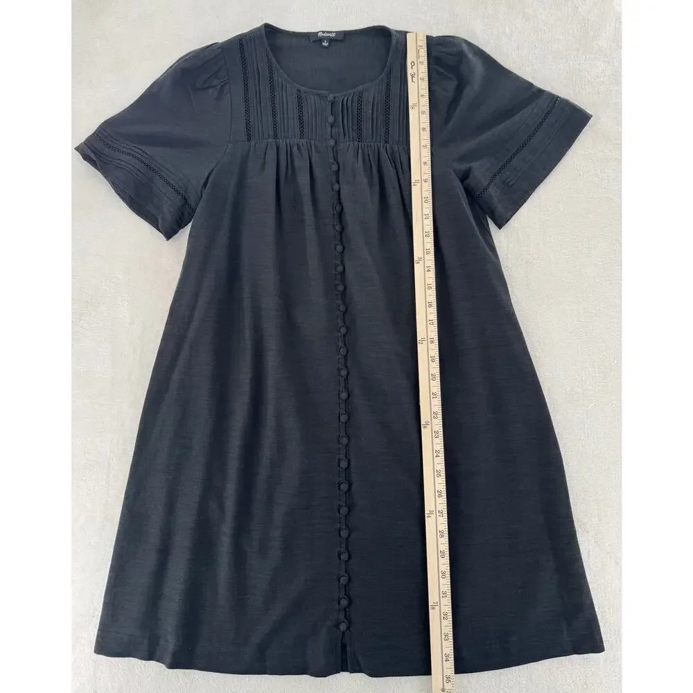 Madewell Black Short Sleeve Linen Dress Small Oversized Shift Mini Dress S